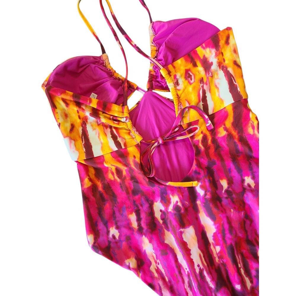 Anthropologie Maeve Ruched One Piece Swimsuit Multi Tie Dye Cutout Large L NWOT - Picture 6 of 11